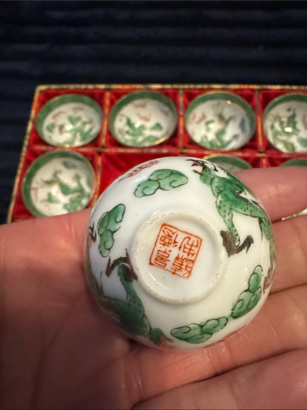 Green Dragon Porcelain Tea Bowl Set by